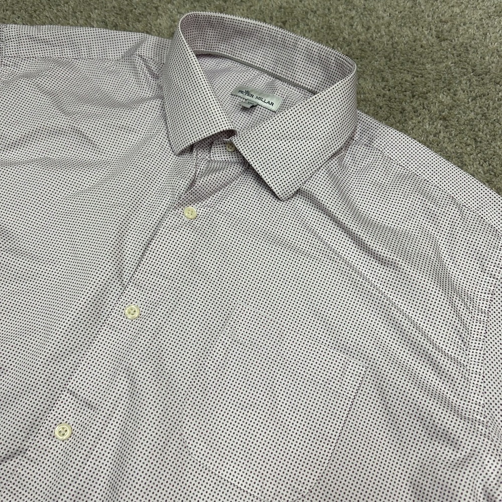 Peter Millar Shirt Mens‎ 2XL Purple White Short Sleeve Summer Side Performance